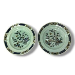 Adams Calyx Ware Ming Toi 10" Dinner Plates Wedgwood Pale Blue Botanical Heron